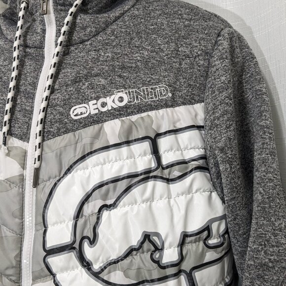 Ecko Unltd Men's Camo Quilted Zip-Up Hooded Jacket Size Small Gray - Picture 3 of 9